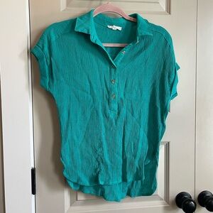 Teal distressed blouse